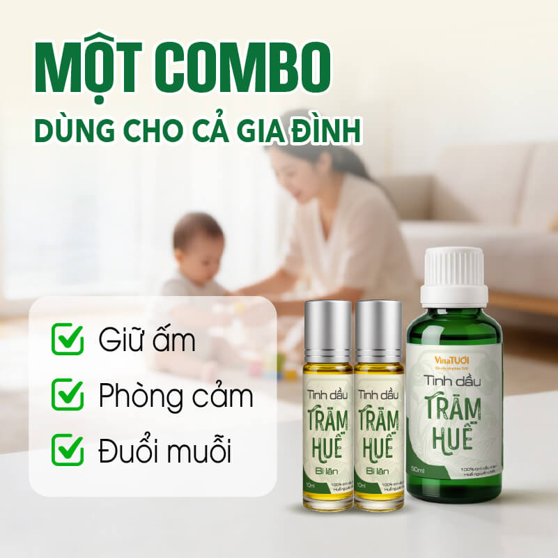 Công dụng combo tinh dầu tràm Huế dùng cho cả gia đình giúp giữ ấm phòng cảm và chống muỗi