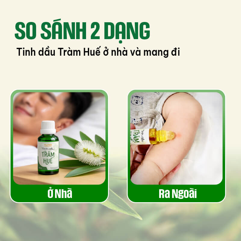 Combo tinh dầu tràm Huế gồm chai dùng tại nhà và bi lăn tiện mang theo khi đi ra ngoài