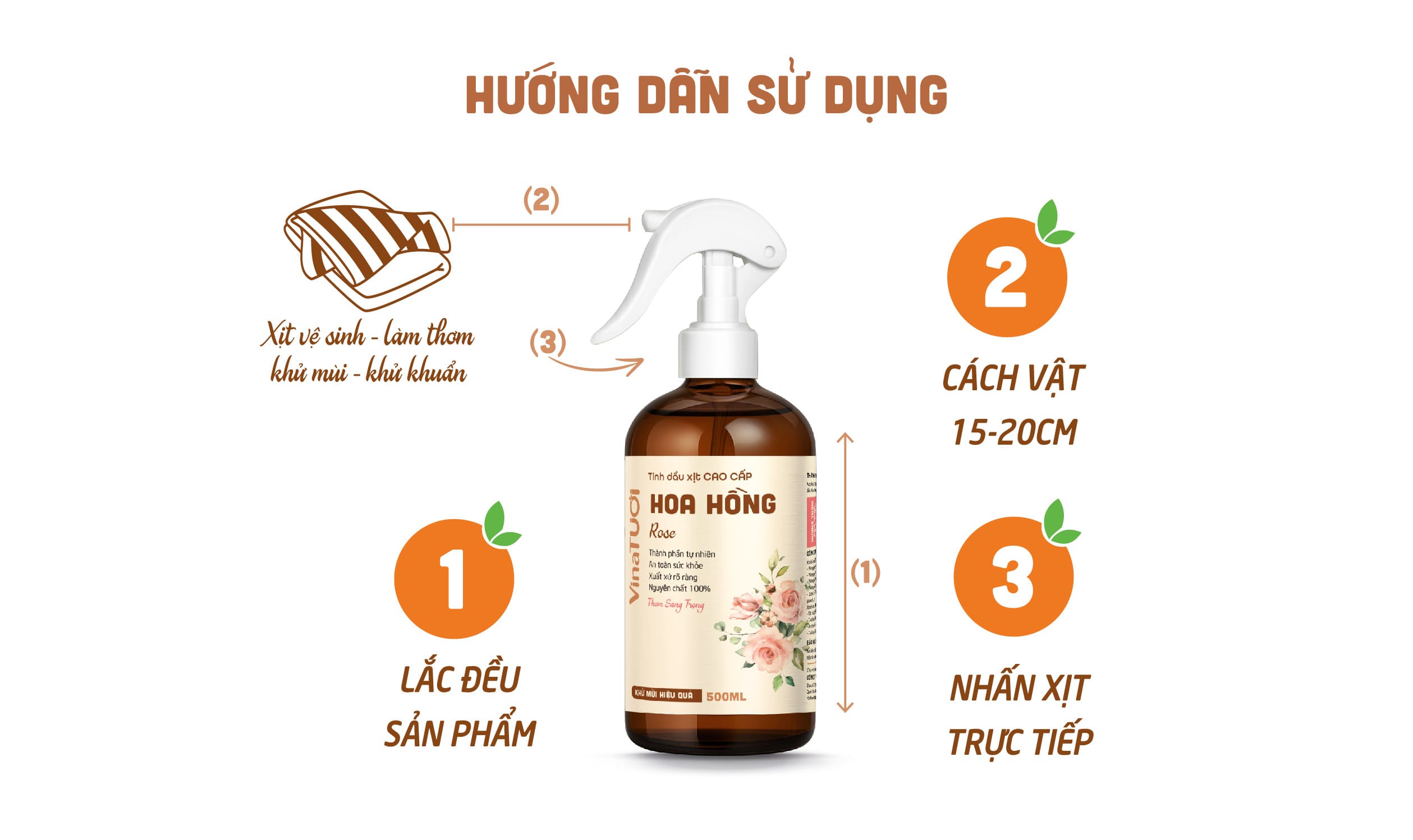 Hướng dẫn sử dụng xịt phòng tinh dầu hoa hồng khử mùi